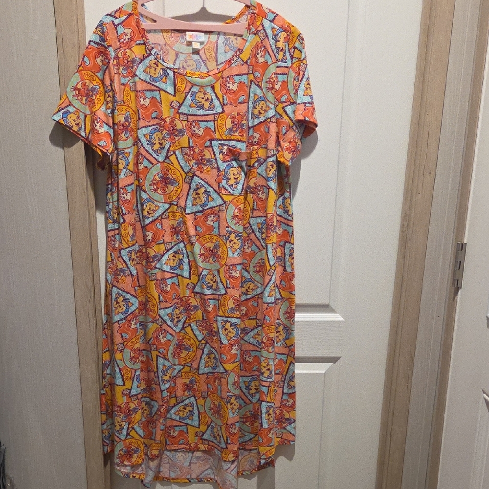 LuLaRoe Orange Multicolor Graphic Print Midi Dress